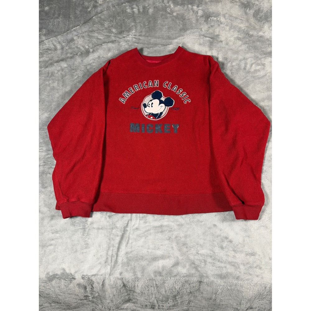 Disney Store American Classic Mickey Fleece Sweatshirt Red XL Embroidered Vtg
